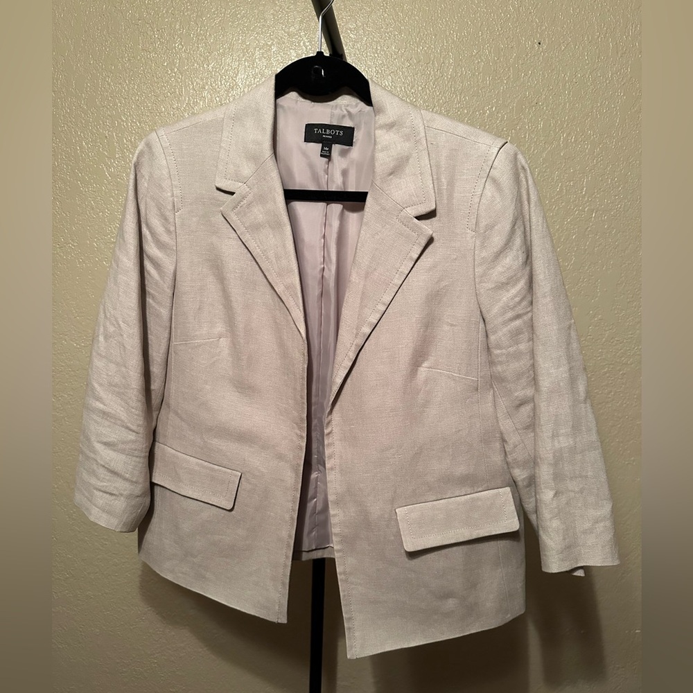 Talbots Light Cream Linen-Blend Classic Blazer